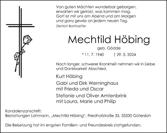 Traueranzeige von Mechtild Höbing von Neue Westfälische