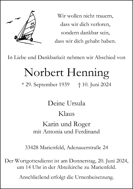 Traueranzeige von Norbert Henning von Neue Westfälische