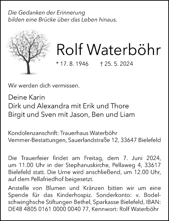 Traueranzeige von Rolf Waterböhr von Neue Westfälische