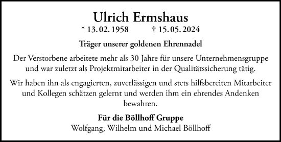 Traueranzeige von Ulrich Ermshaus von Neue Westfälische