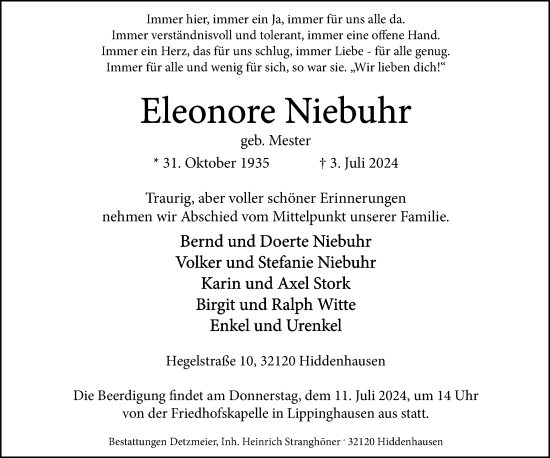 Traueranzeige von Eleonore Niebuhr von Neue Westfälische