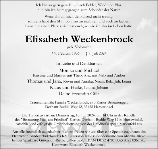 Traueranzeige von Elisabeth Weckenbrock von Neue Westfälische