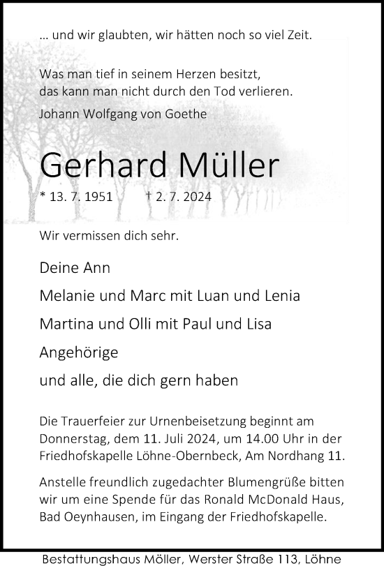 Traueranzeige von Gerhard Müller von Neue Westfälische