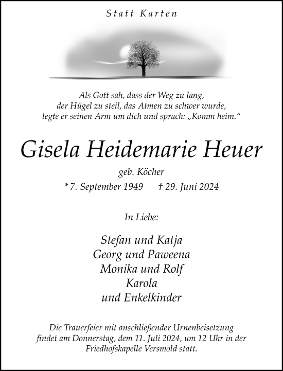 Traueranzeige von Gisela Heidemarie Heuer von Neue Westfälische