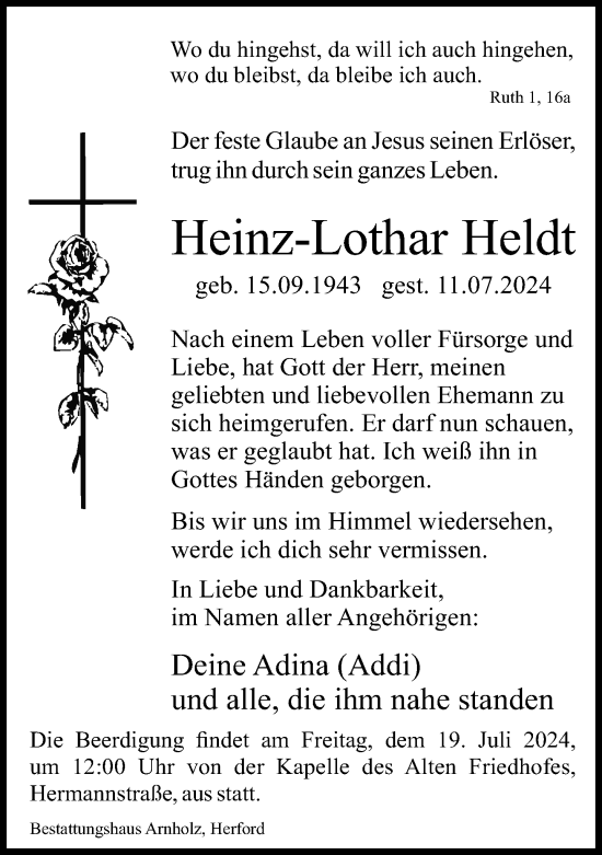 Traueranzeige von Heinz-Lothar Heldt von Neue Westfälische