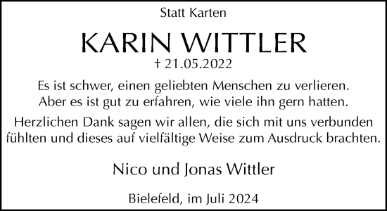 Traueranzeige von Karin Wittler von Neue Westfälische