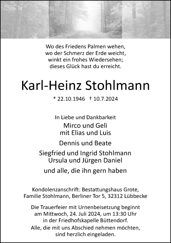 Traueranzeige von Karl-Heinz Stohlmann von Neue Westfälische