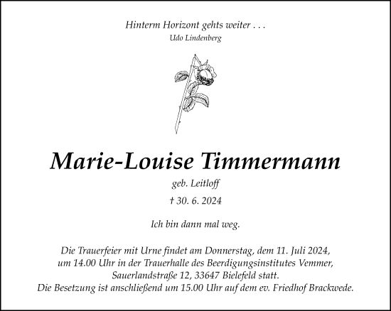 Traueranzeige von Marie-Louise Timmermann von Neue Westfälische
