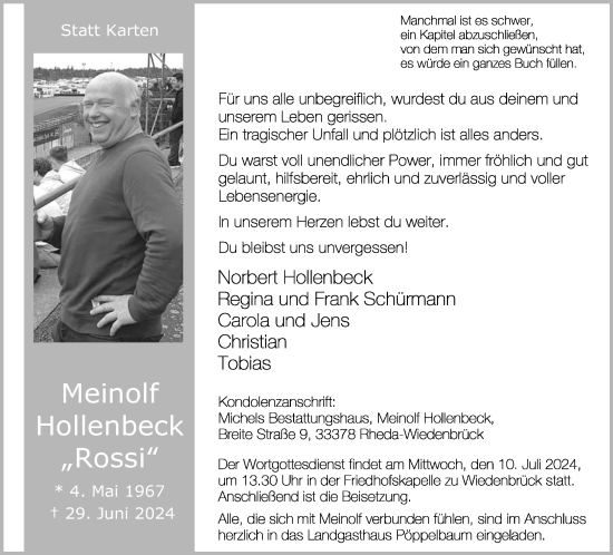 Traueranzeige von Meinolf Hollenbeck von Neue Westfälische