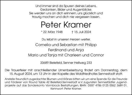 Traueranzeige von Peter Kramer von Neue Westfälische