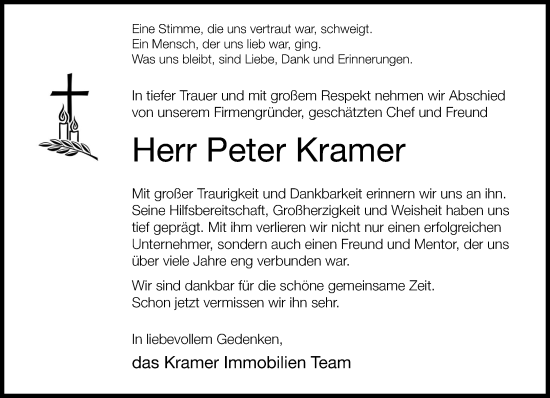 Traueranzeige von Peter Kramer von Neue Westfälische