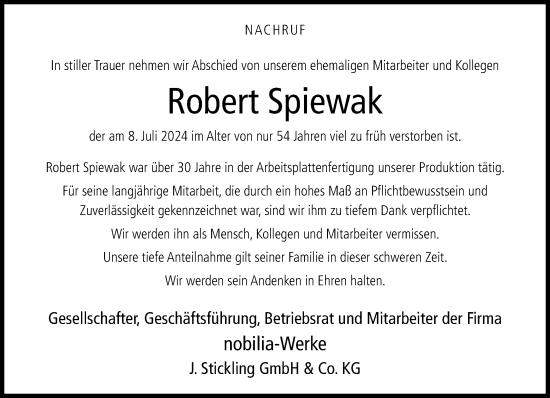 Traueranzeige von Robert Spiewak von Neue Westfälische