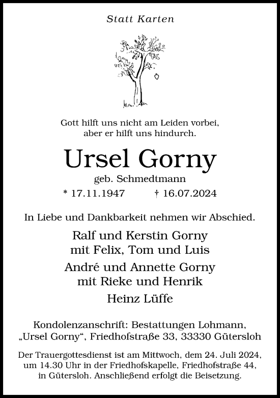 Traueranzeige von Ursel Gorny von Neue Westfälische