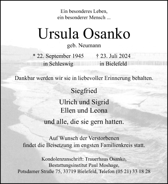 Traueranzeige von Ursula Osanko von Neue Westfälische