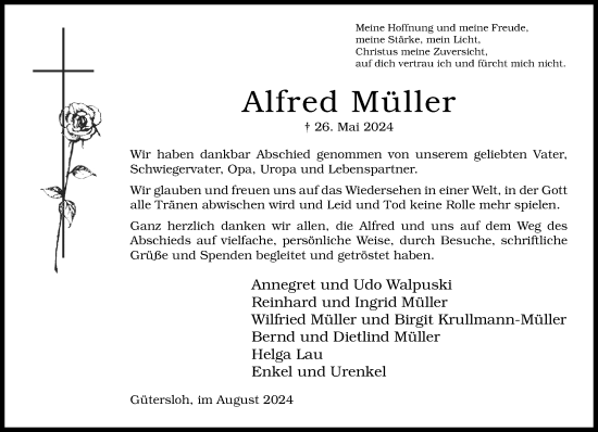 Traueranzeige von Alfred Müller von Neue Westfälische