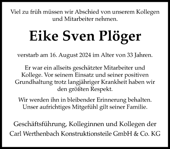 Traueranzeige von Eike Sven Plöger von Neue Westfälische