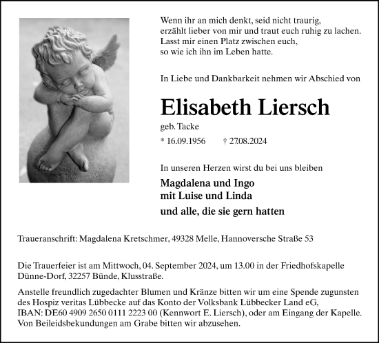 Traueranzeige von Elisabeth Liersch von Neue Westfälische