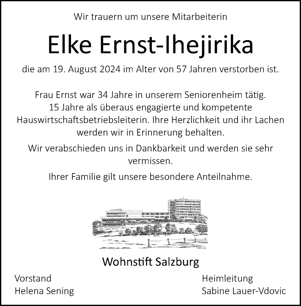  Traueranzeige für Elke Ernst-lhejirika vom 28.08.2024 aus Neue Westfälische