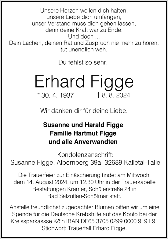 Traueranzeige von Erhard Figge von Neue Westfälische