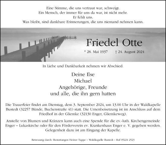 Traueranzeige von Friedel Otte von Neue Westfälische