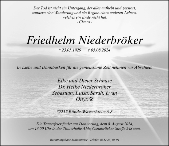 Traueranzeige von Friedhelm Niederbröker von Neue Westfälische