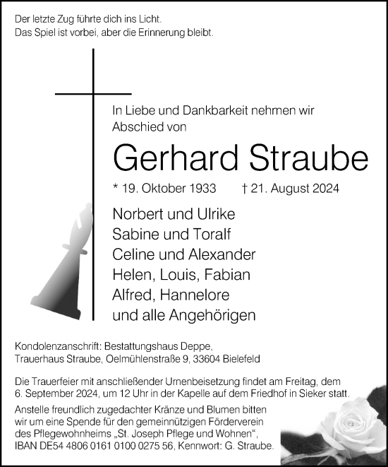 Traueranzeige von Gerhard Straube von Neue Westfälische