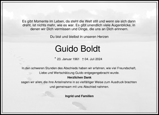 Traueranzeige von Guido Boldt von Neue Westfälische