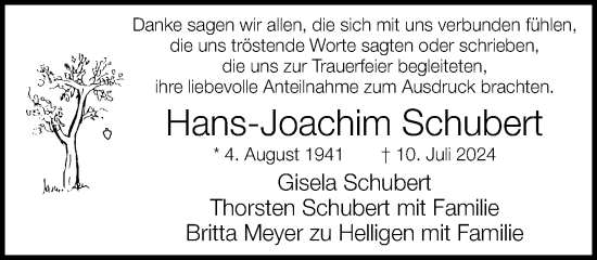 Traueranzeige von Hans-Joachim Schubert von Neue Westfälische