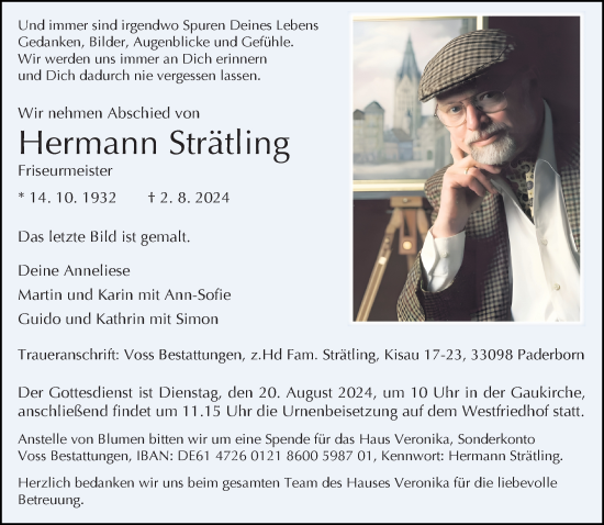 Traueranzeige von Hermann Strätling von Neue Westfälische