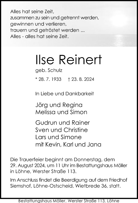 Traueranzeige von Ilse Reinert von Neue Westfälische