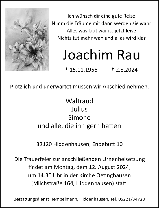 Traueranzeige von Joachim Rau von Neue Westfälische