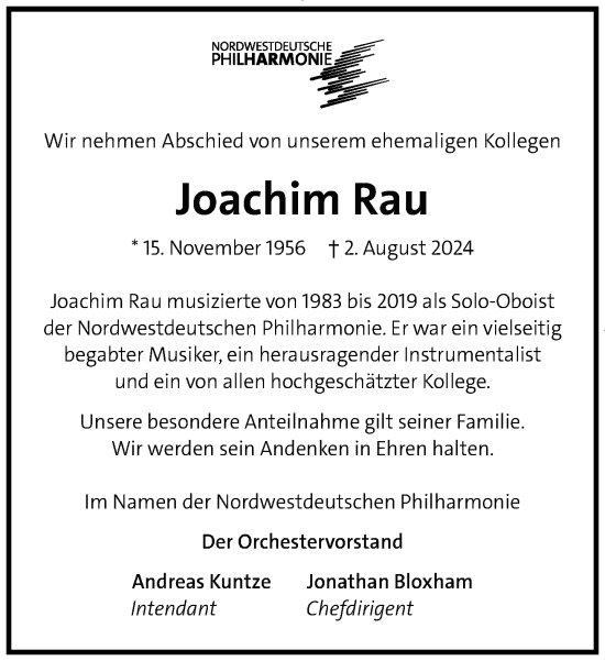 Traueranzeige von Joachim Rau von Neue Westfälische