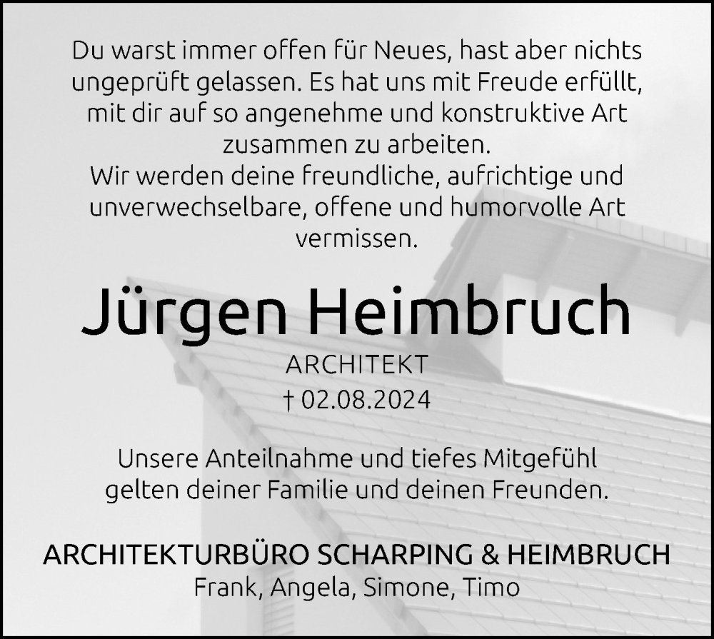  Traueranzeige für Jürgen Heimbruch vom 10.08.2024 aus Neue Westfälische