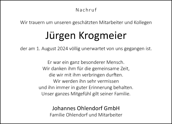 Traueranzeige von Jürgen Krogmeier von Neue Westfälische