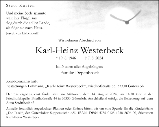 Traueranzeige von Karl-Heinz Westerbeck von Neue Westfälische