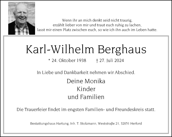 Traueranzeige von Karl-Wilhelm Berghaus von Neue Westfälische