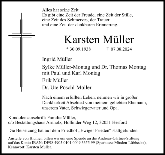 Traueranzeige von Karsten Müller von Neue Westfälische