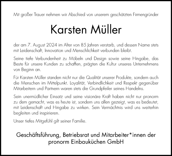 Traueranzeige von Karsten Müller von Neue Westfälische