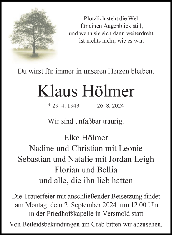 Traueranzeige von Klaus Hölmer von Neue Westfälische