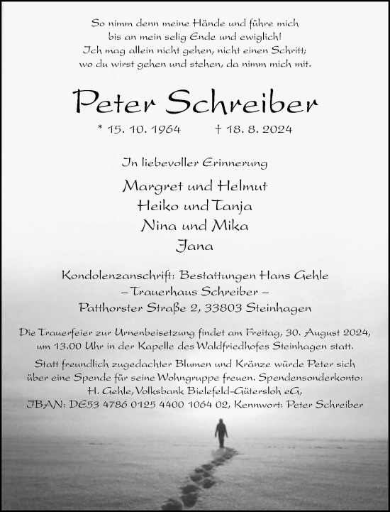 Traueranzeige von Peter Schreiber von Neue Westfälische