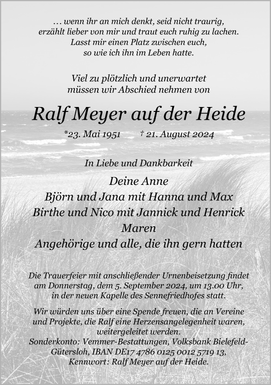 Traueranzeige von Ralf Meyer auf der Heide von Neue Westfälische