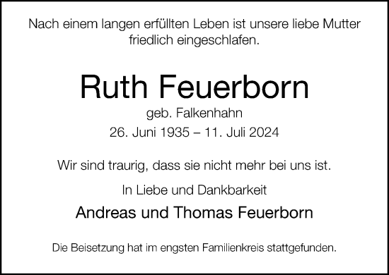 Traueranzeige von Ruth Feuerborn von Neue Westfälische