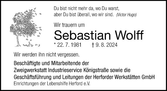 Traueranzeige von Sebastian Wolff von Neue Westfälische