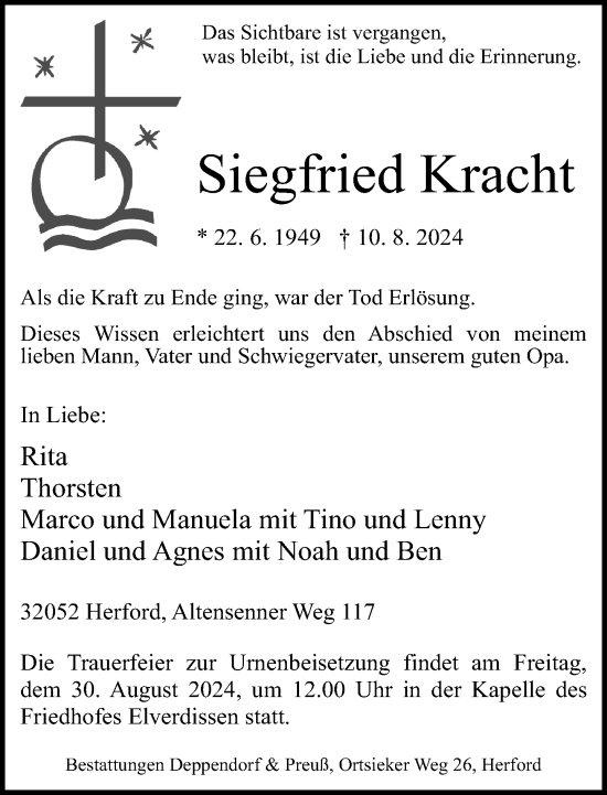 Traueranzeige von Siegfried Kracht von Neue Westfälische