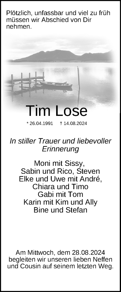 Traueranzeige von Tim Lose von Neue Westfälische