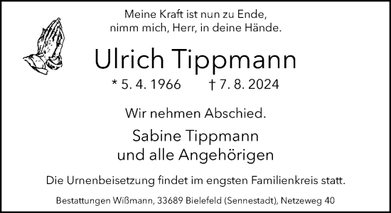 Traueranzeige von Ulrich Tippmann von Neue Westfälische