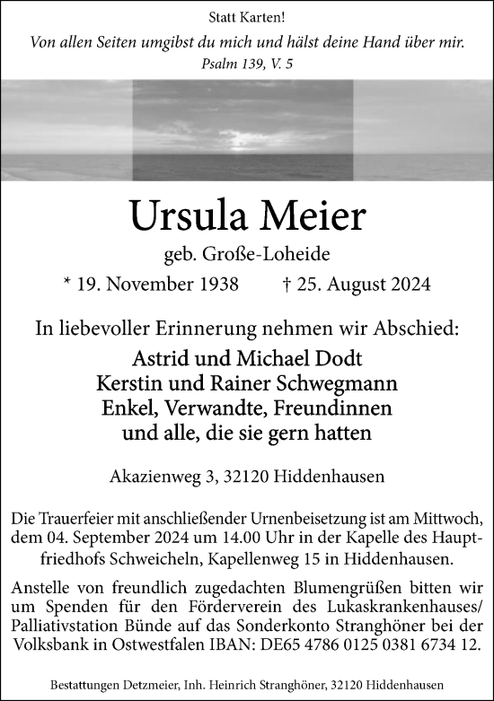 Traueranzeige von Ursula Meier von Neue Westfälische