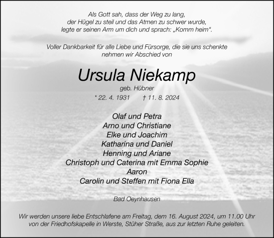 Traueranzeige von Ursula Niekamp