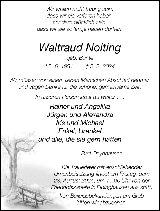 Traueranzeige von Waltraud Nolting