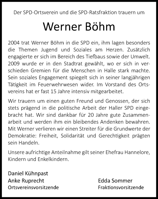 Traueranzeige von Werner Böhm von Neue Westfälische